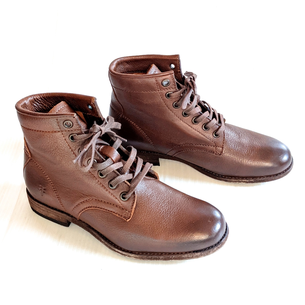 Frye Tyler Laceup Cognac Leather Casual Ankle Combat Boot